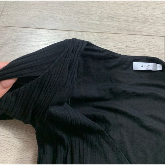 A.L.C Black Ribbed V-neck Long Sleeve Top - Picture 7 of 13